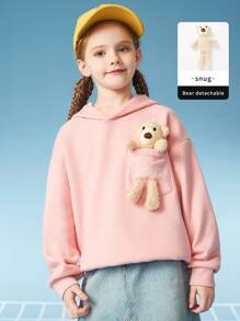 Áo nỉ cho bé gái tuổi teen, thêu chữ và có chi tiết gấu 3D. - Màu Hồng baby - Xem 3