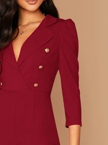 SHEIN Privé Áo liền quần nữ Nút Nút đôi Dây kéo màu trơn Thanh lịch - Màu Đỏ Sâu - Xem 4