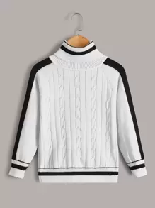 Toddler Girls Cable Knit Turtleneck Raglan Sleeve Sweater - White - View 1