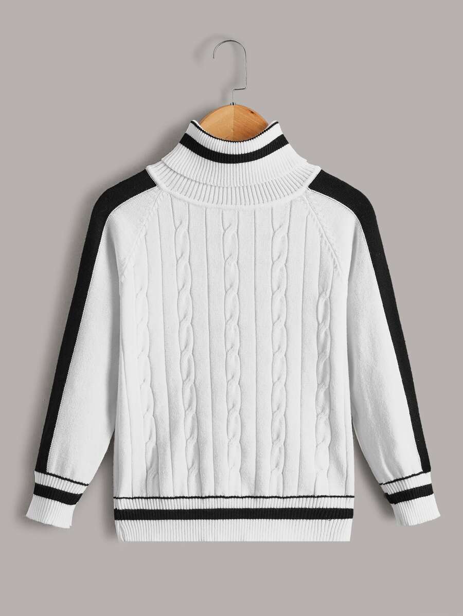 Toddler Girls Cable Knit Turtleneck Raglan Sleeve Sweater - White - View 1