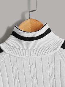 Toddler Girls Cable Knit Turtleneck Raglan Sleeve Sweater - White - View 3