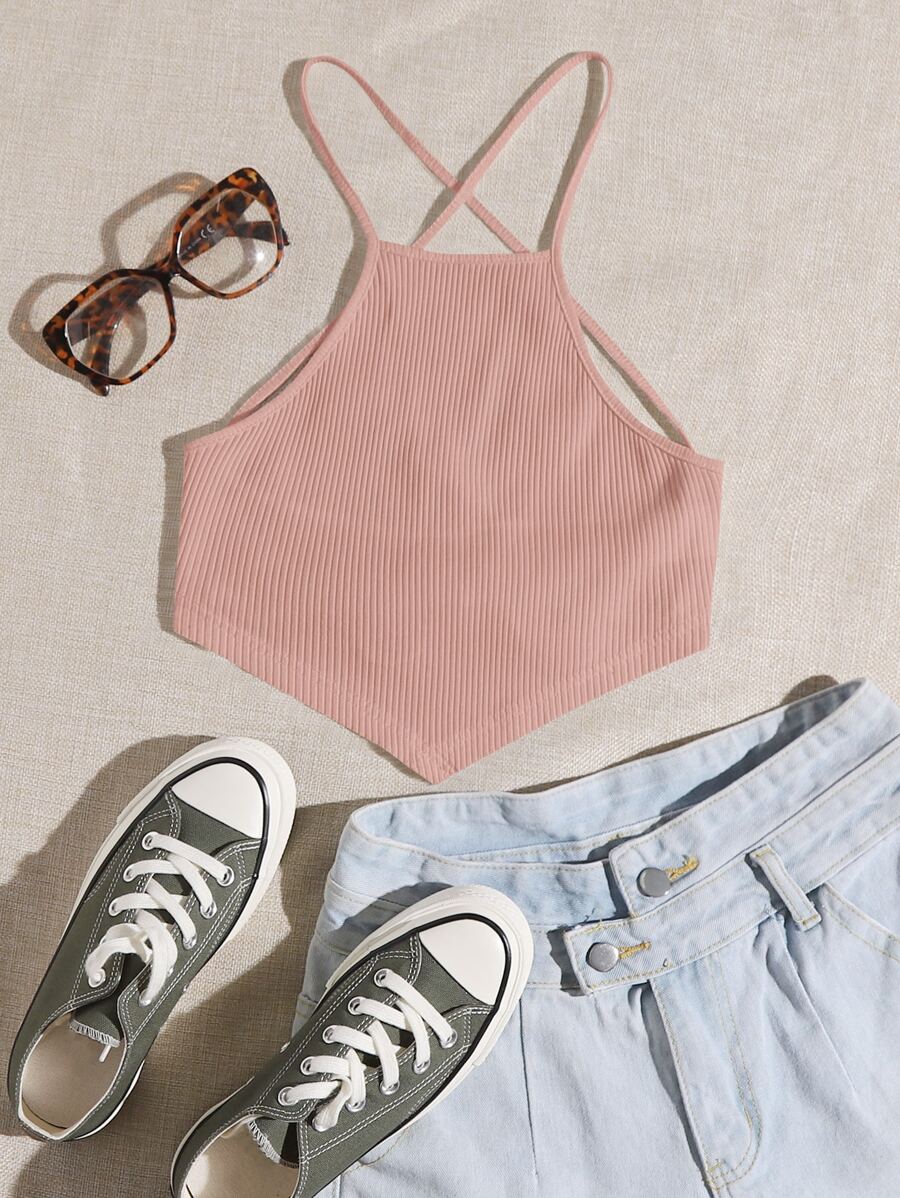 SHEIN EZwear Lace Up Backless Cami Top - Dusty Pink - View 1