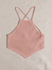 SHEIN EZwear Lace Up Backless Cami Top - Dusty Pink - View 3