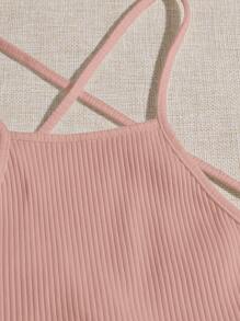 SHEIN EZwear Lace Up Backless Cami Top - Dusty Pink - View 5