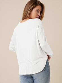 SHEIN BASICS Áo thun nữ màu trơn Giải trí - trắng - Xem 2