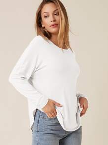 SHEIN BASICS Áo thun nữ màu trơn Giải trí - trắng - Xem 3