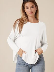 SHEIN BASICS Áo thun nữ màu trơn Giải trí - trắng - Xem 4