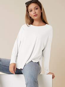 SHEIN BASICS Áo thun nữ màu trơn Giải trí - trắng - Xem 5