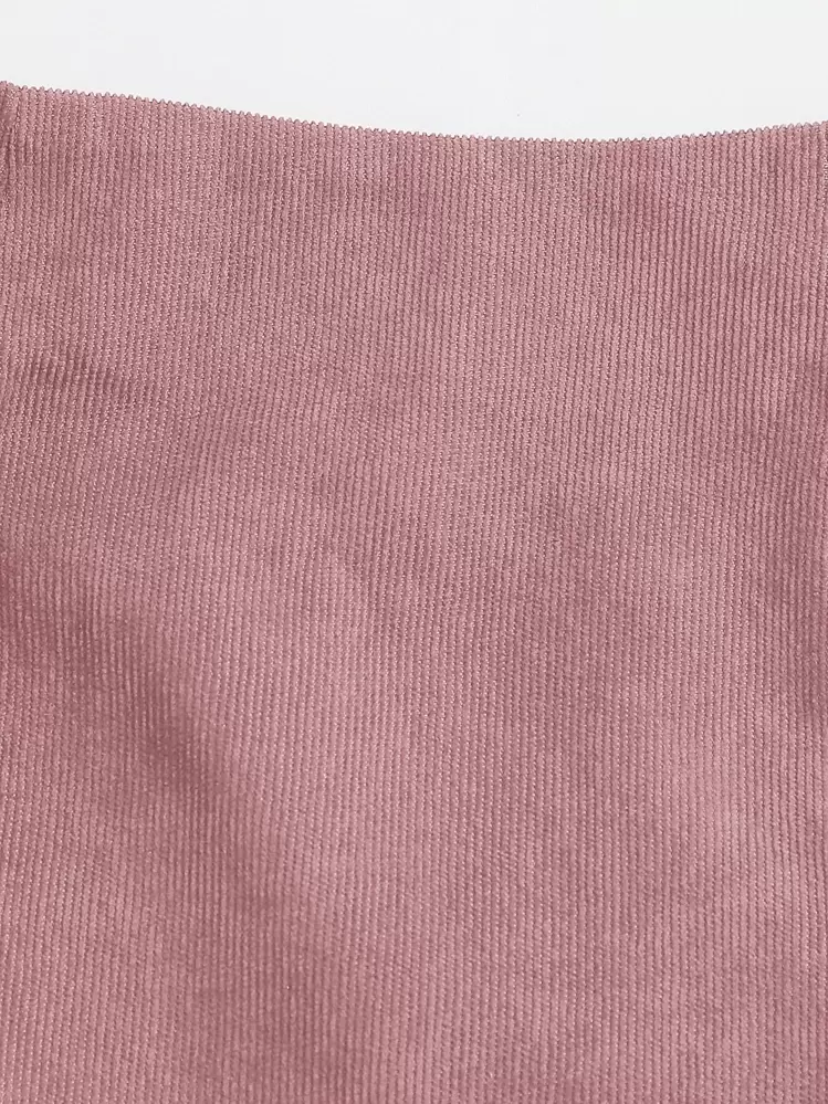 SHEIN EZwear 開衩下擺燈芯絨迷你半身裙 - 藕粉色 - 查看 4