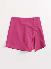 SHEIN Essnce Chân váy ngắn có lưng thun và xẻ tà phía trước - Màu Hồng Tươi - Xem 3