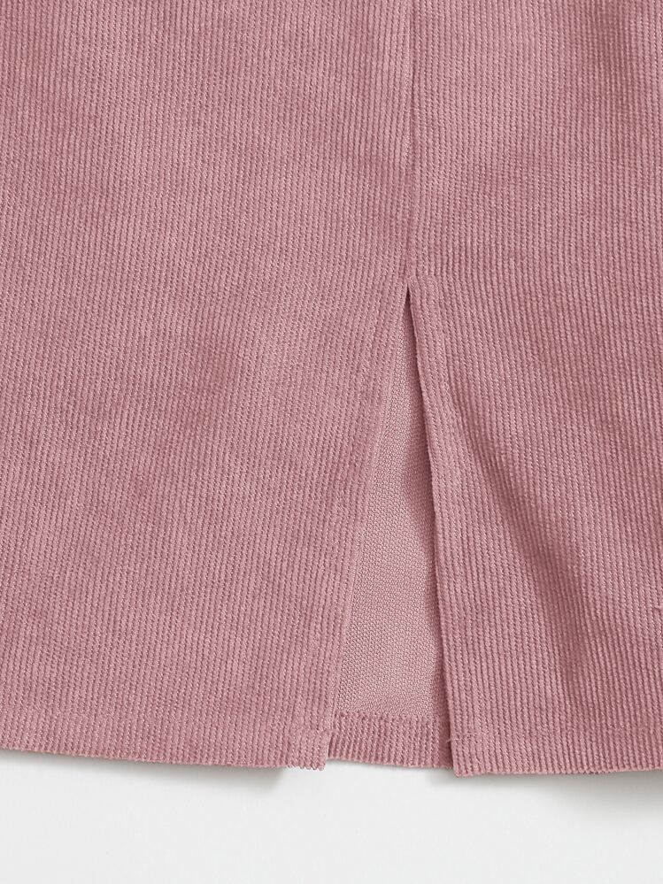 SHEIN EZwear 開衩下擺燈芯絨迷你半身裙 - 藕粉色 - 查看 5