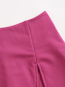 SHEIN Essnce Chân váy ngắn có lưng thun và xẻ tà phía trước - Màu Hồng Tươi - Xem 5