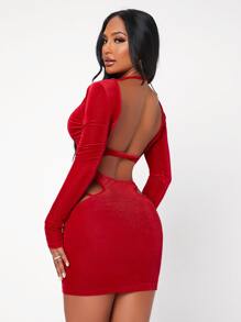 SHEIN SXY 露背胸部褶皺不對稱下擺短款T恤 - 紅色 - 查看 2