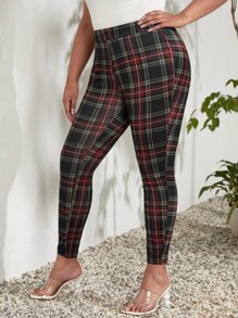 Plus Tartan Print Leggings - Multicolor - View 1