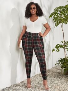 Plus Tartan Print Leggings - Multicolor - View 3