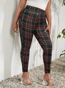 Plus Tartan Print Leggings - Multicolor - View 4