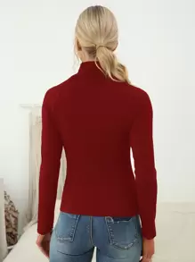 珍珠串珠高領條紋針織套頭毛衣