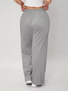 SHEIN BASICS Pantalón de chándal con cintura con cordón y pierna ancha, talla extra, para invierno
