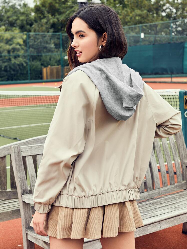 SHEIN جاكيتات نسائية الزر الجيب سستة الصاف كاجوال - كاكي - مشاهدة 5