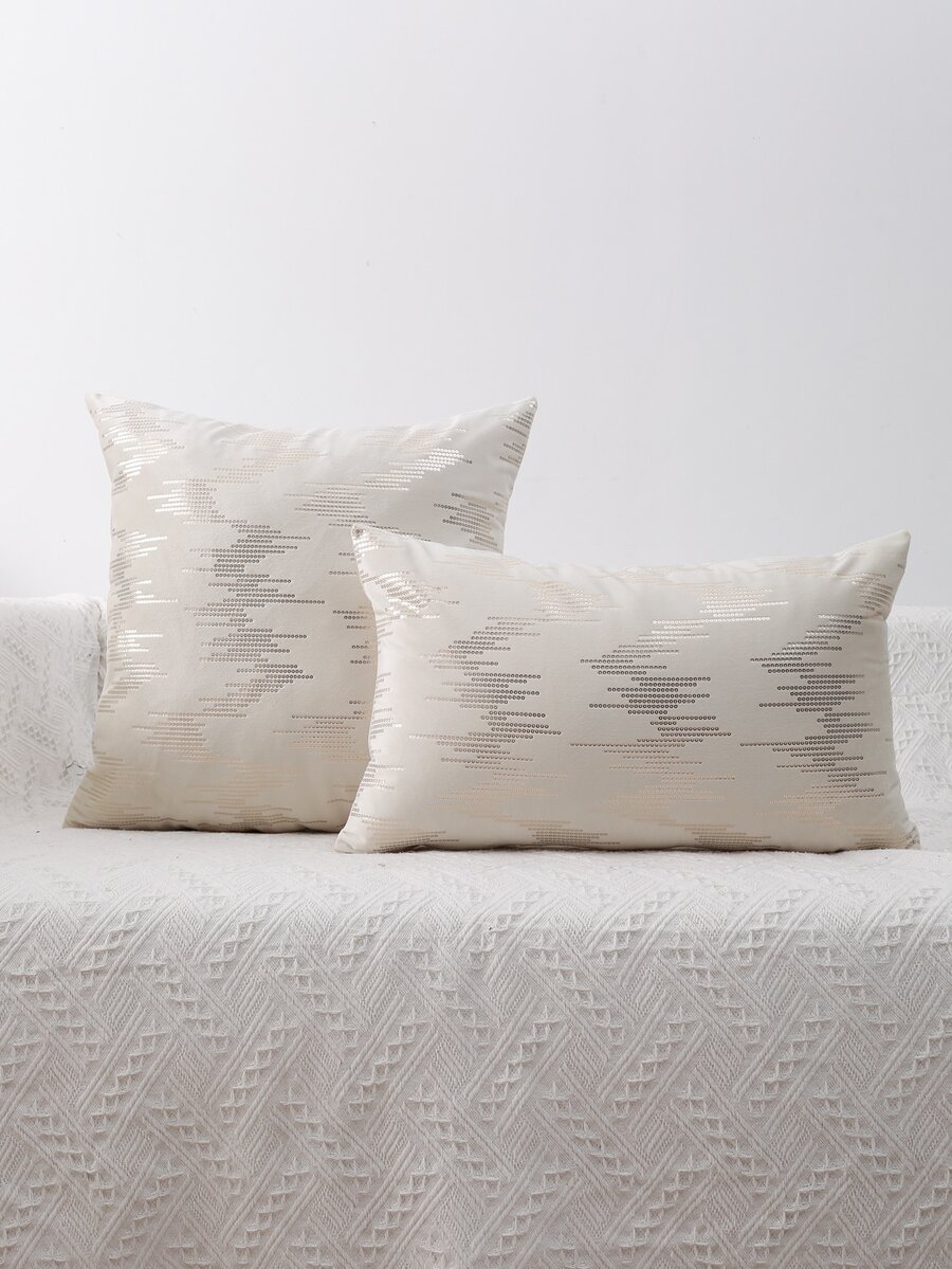 1pc Metallic Cushion Cover Without Filler - Beige - View 1