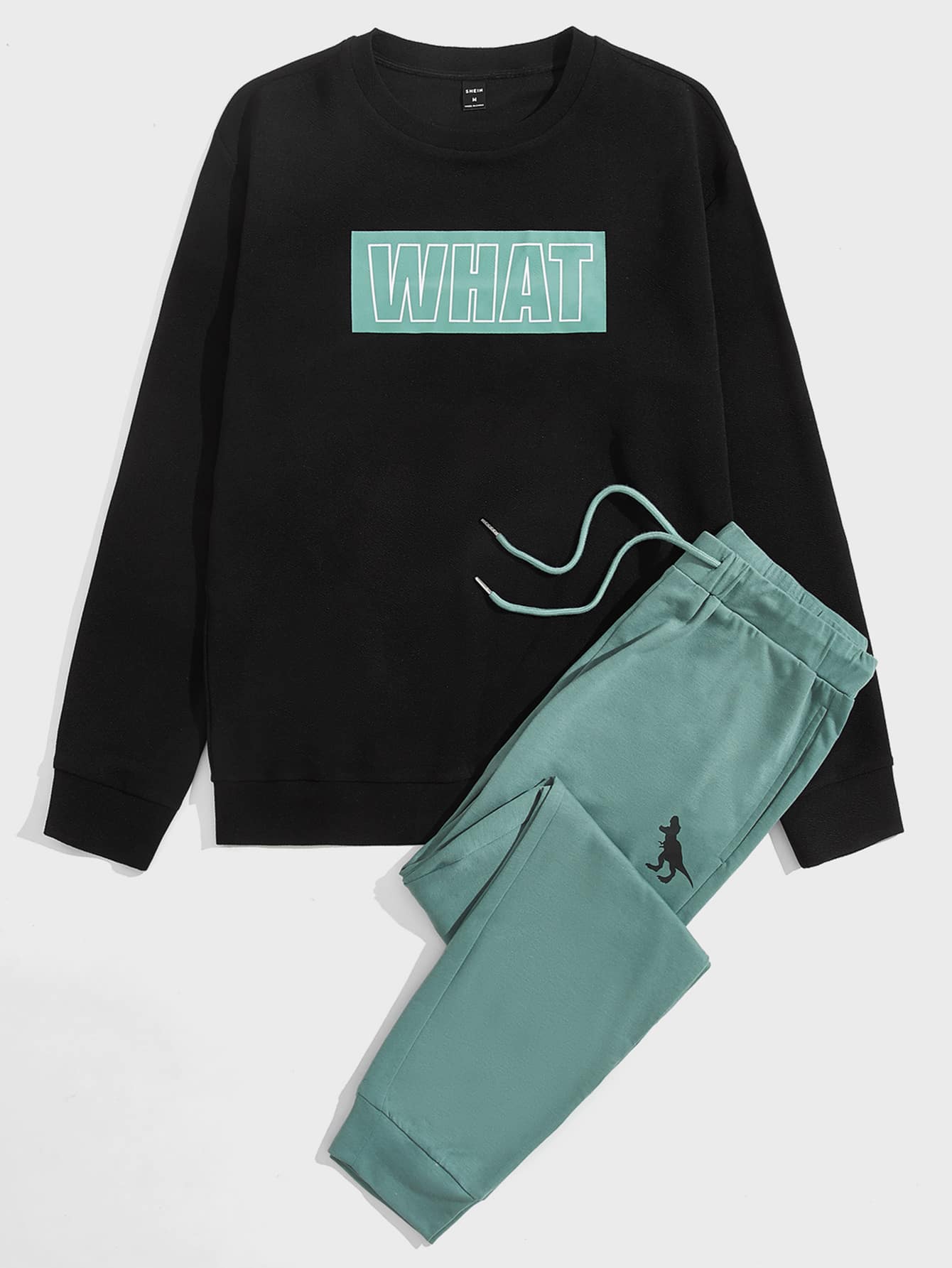 Manfinity NXTstreet 男士字母圖案套頭衫和恐龍印花腰部抽繩衛褲 - 彩色 - 查看 1