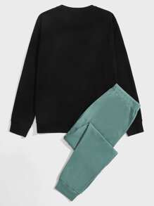 Manfinity NXTstreet 男士字母圖案套頭衫和恐龍印花腰部抽繩衛褲 - 彩色 - 查看 2