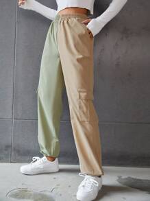 High Waist Two Tone Flap Pocket Side Trousers - Multicolor - View 1