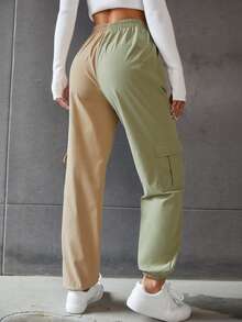 High Waist Two Tone Flap Pocket Side Trousers - Multicolor - View 2