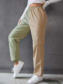 High Waist Two Tone Flap Pocket Side Trousers - Multicolor - View 3