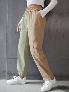 High Waist Two Tone Flap Pocket Side Trousers - Multicolor - View 5
