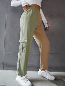 High Waist Two Tone Flap Pocket Side Trousers - Multicolor - View 6