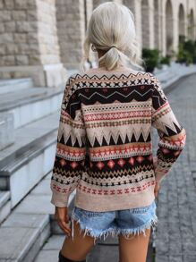 Pullover mit Geo Muster, Drop Shoulder