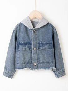 Toddler Boy Denim Jackets & Áo Khoác Túi Hem thô Nút phía trước Khối Màu Giải trí - Rửa trung bình - Xem 1