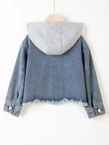 Toddler Boy Denim Jackets & Áo Khoác Túi Hem thô Nút phía trước Khối Màu Giải trí - Rửa trung bình - Xem 2