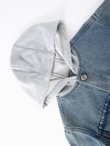 Toddler Boy Denim Jackets & Áo Khoác Túi Hem thô Nút phía trước Khối Màu Giải trí - Rửa trung bình - Xem 3