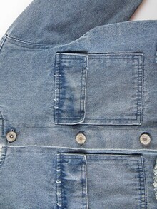 Toddler Boy Denim Jackets & Áo Khoác Túi Hem thô Nút phía trước Khối Màu Giải trí - Rửa trung bình - Xem 4