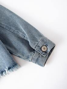 Toddler Boy Denim Jackets & Áo Khoác Túi Hem thô Nút phía trước Khối Màu Giải trí - Rửa trung bình - Xem 5