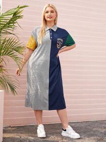 Mulvari Đầm Plus Size Nút phía trước Thú vật Giải trí - Nhiều màu - Xem 1