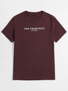 Manfinity NXTstreet Camiseta de cuello redondo con estampado de letra - Burdeos - Ver 1