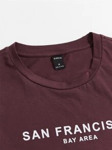 Manfinity NXTstreet Camiseta de cuello redondo con estampado de letra - Burdeos - Ver 3