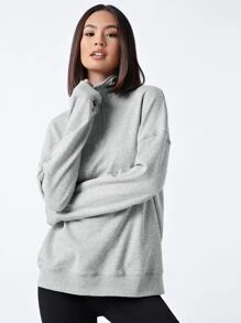 SHEIN BASICS Sudadera Con Cremallera De Media Tapeta De Forro Polar Terry - Gris Claro - Ver 1