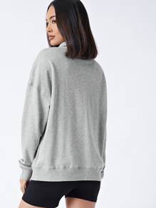 SHEIN BASICS Sudadera Con Cremallera De Media Tapeta De Forro Polar Terry - Gris Claro - Ver 2