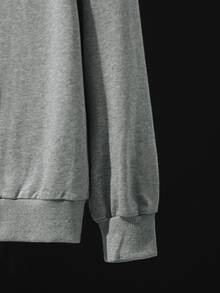 DanzhuHu Drop Shoulder Letter & Figure Print Pullover - Light Grey - View 3