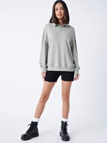 SHEIN BASICS Sudadera Con Cremallera De Media Tapeta De Forro Polar Terry - Gris Claro - Ver 5