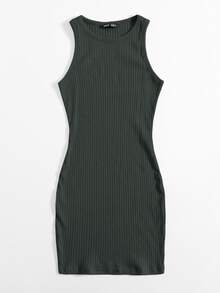 SHEIN Essnce Vestido ajustado tejido de canalé - Gris Oscuro - Ver 4