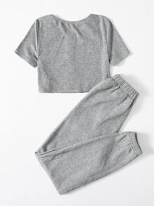 SHEIN Bộ hai mảnh Gái Túi Thú vật Giải trí - Màu Xám nhạt - Xem 2