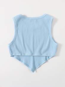 Muchica Đường viền không đối xứng có gân đan áo tăng cắt xén - Màu xanh nhạt - Xem 2