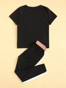 SHEIN Girls Sequin Pocket Patched Colour-block Top & Trousers Set - Multicolor - View 2