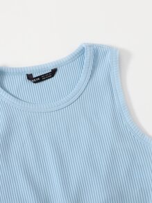 Muchica Đường viền không đối xứng có gân đan áo tăng cắt xén - Màu xanh nhạt - Xem 3