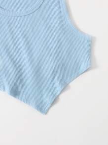 Muchica Đường viền không đối xứng có gân đan áo tăng cắt xén - Màu xanh nhạt - Xem 4